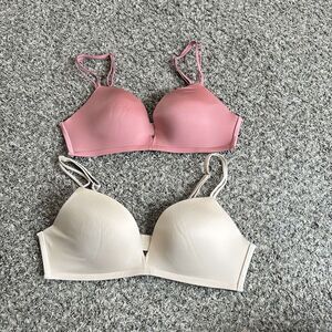 Victoria Secret Padded No-wire Bra Size 34C Lot Of 2 Beige Blush Pink